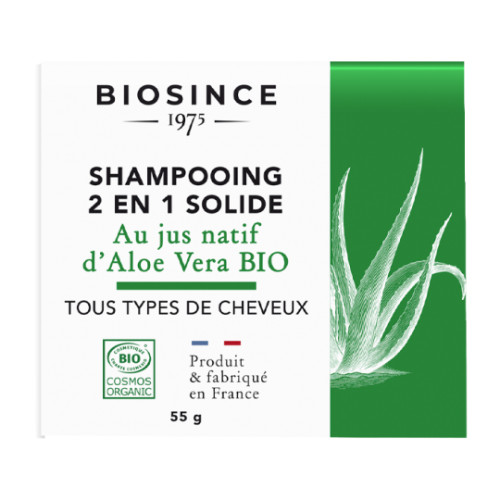 BIOSINCE 1975 - БИО ШАМПОАН ТВЪРД 2 В 1 С АЛОЕ ВЕРА ZERO WASTE - 55 г
