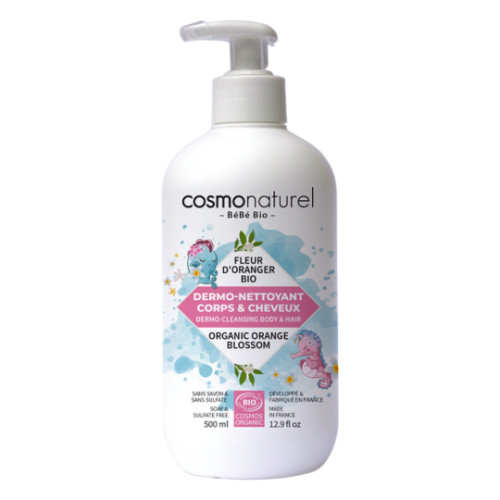 COSMO NATUREL - БИО БЕБЕ ПОЧИСТВАЩ ФЛУИД ЗА ТЯЛО И КОСА С ЦВЯТ ОТ ПОРТОКАЛ - 500 мл