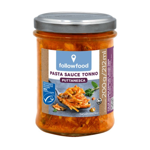 FOLLOW FOOD - БИО СОС ЗА ПАСТА TONNO PUTTANESCA (С ФИЛЕ ОТ БЯЛА РИБА ТОН MSC) - 200 г