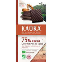 KAOKA - БИО ШОКОЛАД ТЪМЕН (75%) ОТ САО ТОМЕ БЕЗ ЛЕЦИТИН - 100 г